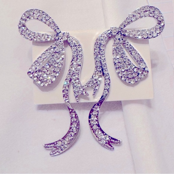 Big Bow Silver & Crystal Diamond Stunners - Bold Statement earrings - Picture 3 of 4